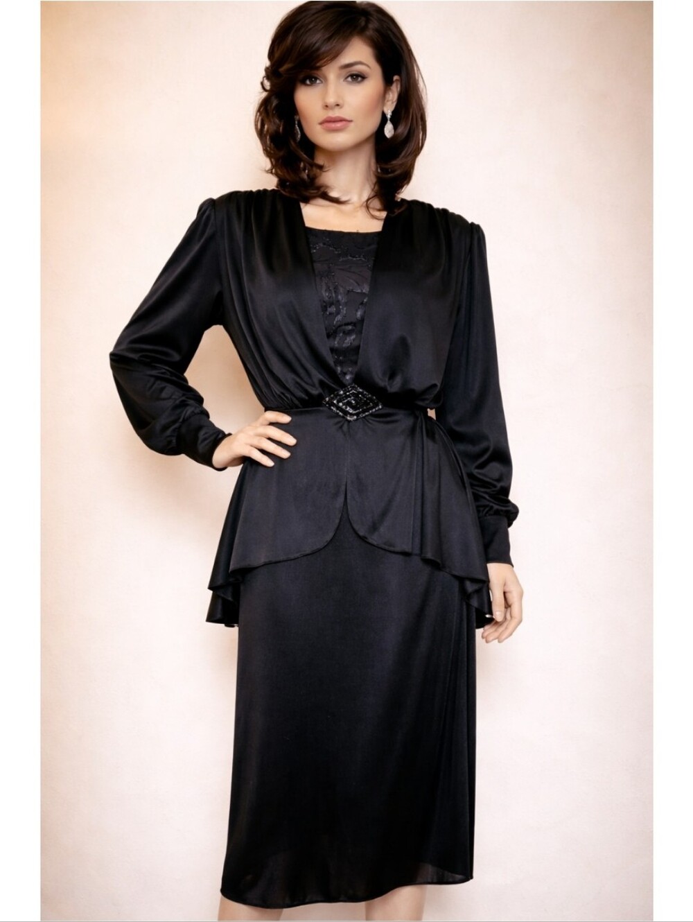 Vintage BOSTON MAID Rich Widow Black Sequins Peplum Cocktail Dress 12 M 8 10